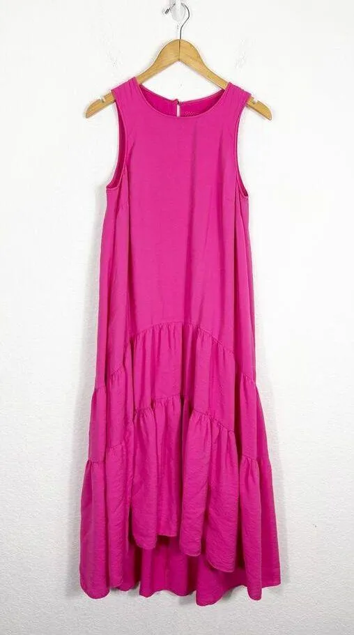 Anthropologie Maeve Marlene Tiered Maxi Dress Medium Pink Oversized Sleeveless - Image 3