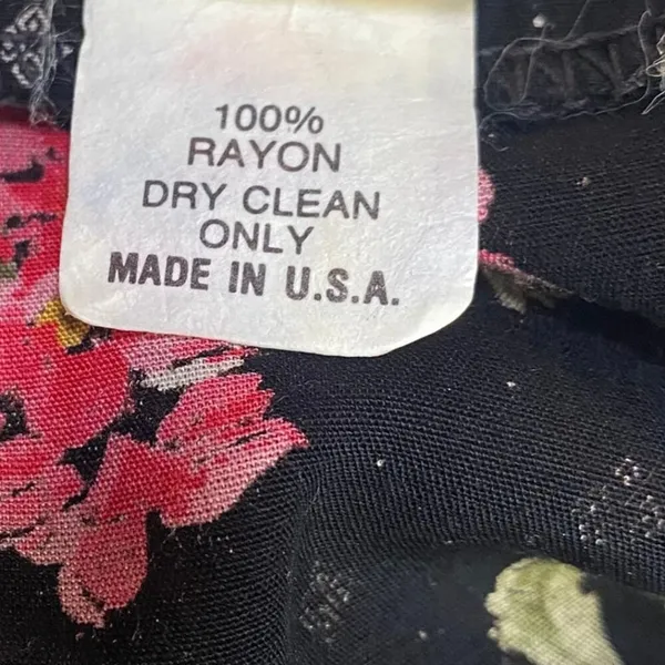 Vintage 80s Floral Shirtdress Button Down Belted Maxi Union Made Black Pink XS - Image 11