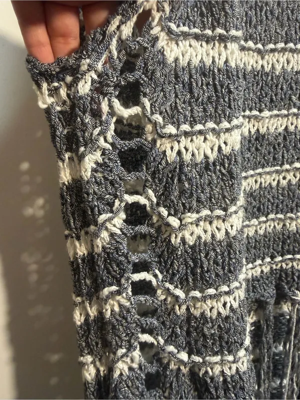 Free People Folksong Fringe Knit Vest Tunic Gray Stripe Boho Cowl Neck M - Image 7