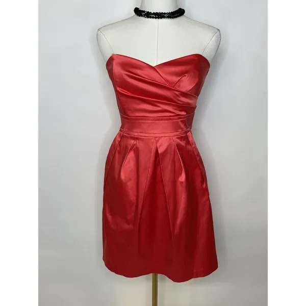 XXI Red Satin Strapless Sweetheart Mini Dress with Back Bow Size Medium - Image 3