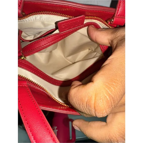 Women’s INC International Concepts Bright Red Satchel with Gold Chain Accent - Image 9