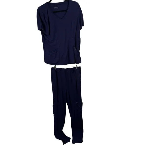 Jaanuu Princess‎ Seams V-Neck Scrub Top Cesi Slim Leg Navy Blue READ Women XL/LT - Image 2