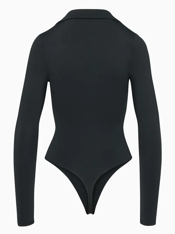 Aritzia Babaton Contour Polo Long Sleeve Bodysuit Black XS Double Layer - Image 5