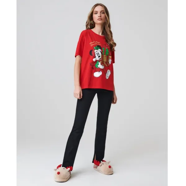 Disney Mickey Mouse Christmas Women's T-shirt Tee Red Xmas Gifts Medium NWT - Image 2