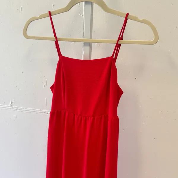 Monteau Los Angeles Red Maxi Dress XS Spaghetti Strap Cutout Back Smocked - Image 3