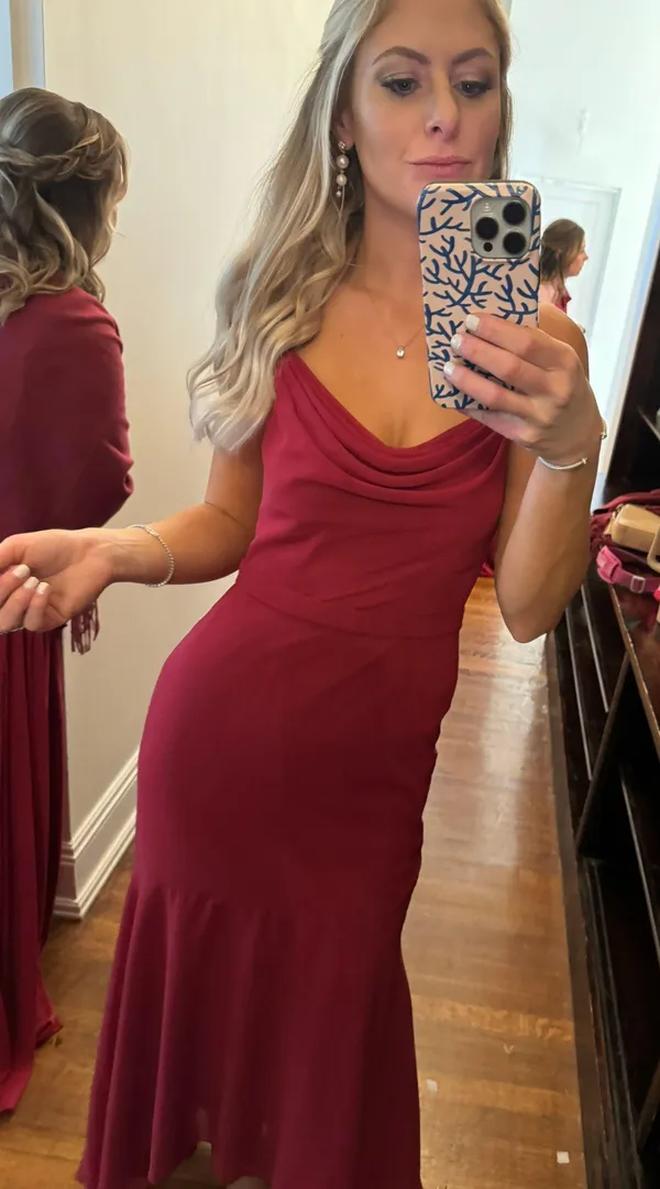Azazie Burgundy Bridesmaid Dress - Image 4