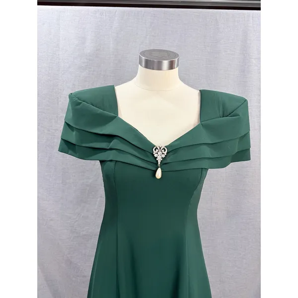 Vintage ON‎ ON Fashions Hunter Green Formal Dress 80s Gown Brooch Size 3/4 - Image 2