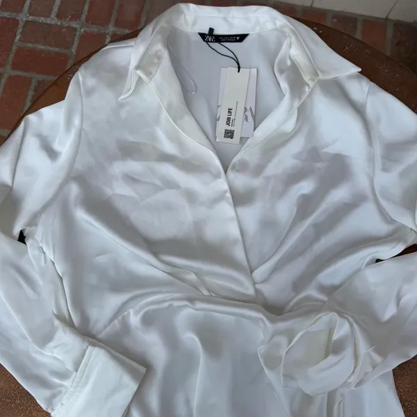 NWT ZARA White satin long sleeve mini dress Sz L #party #eveningwear - Image 3