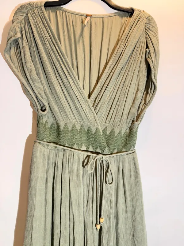 Free People Devon Ivory Black Embroidered High Slit Faux Wrap Maxi Dress S - Image 10