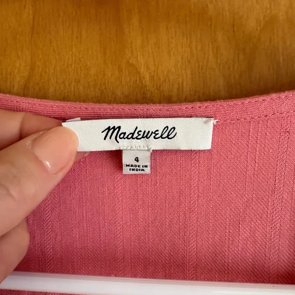 Madewell Button Front Jumpsuit Womens 4 Pink Herringbone Short Sleeve‎ Wide Leg - Image 3