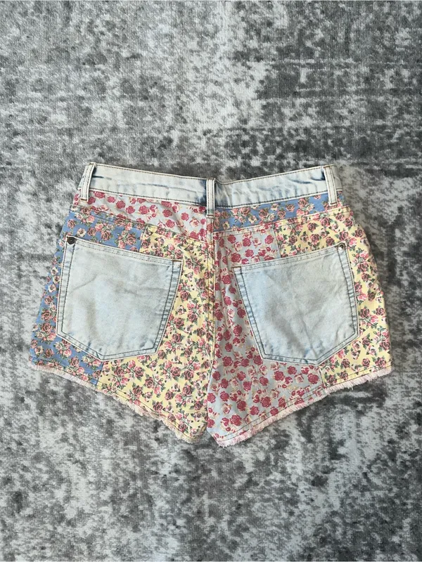 Farm Rio Ultra High-Rise Patchwork Denim Shorts - Image 2