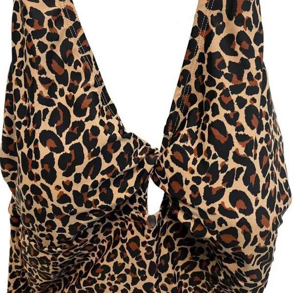 Kona Sol Twist Front Leopard Animal Print Halter One Piece Swimsuit Plus Size 20 - Image 5