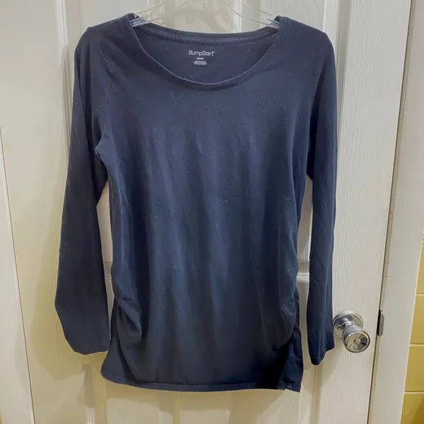 Bumpstart Maternity Long-sleeve Black Cotton Shirt Medium Pregnancy Top Shirred. - Image 2