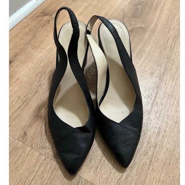 Cole Haan | Black Leather Slingback‎ Block Heel Pointed Toe Pumps Shoe, Size 9.5 - Image 2