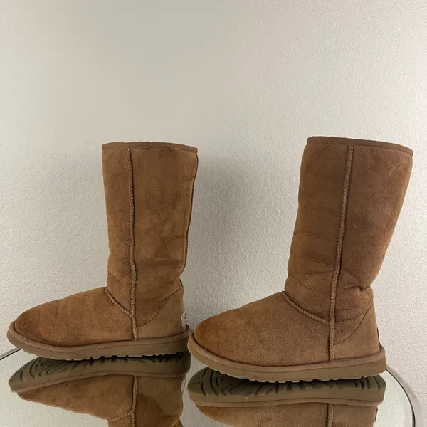 Australia Classic Tall II Chestnut Tan Suede Sheepskin Shearling Wool Boots - Image 9