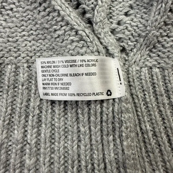 A New Day Grey Pointelle Beaded Open Front Cardigan Sweater Size M - Image 3
