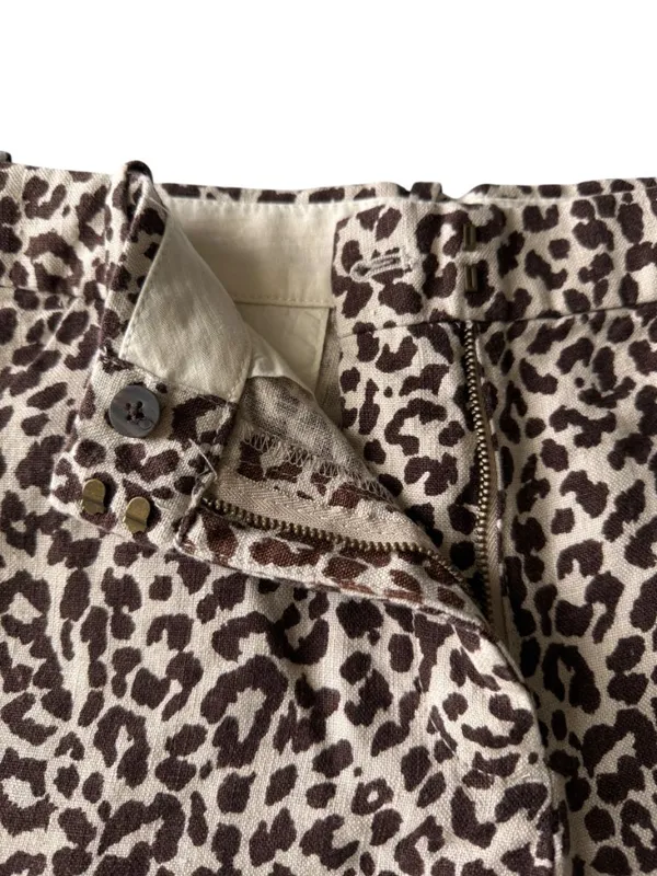J. Crew women's 6 brown and beige leopard print linen shorts zip fly and hook - Image 4