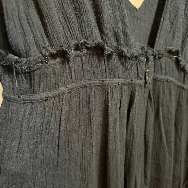 Free People Black Wide Leg Jumpsuit Deep V Neck Boho Flowy‎ Silhouette Sz S - Image 14