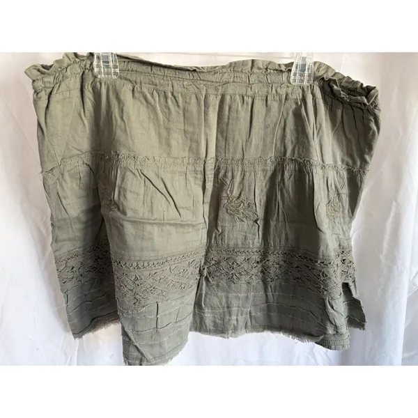 Arizona Jeans Boho Tiered‎ Mini Skirt L/XL Olive Green Lace Trim Cottagecore Y2K - Image 3