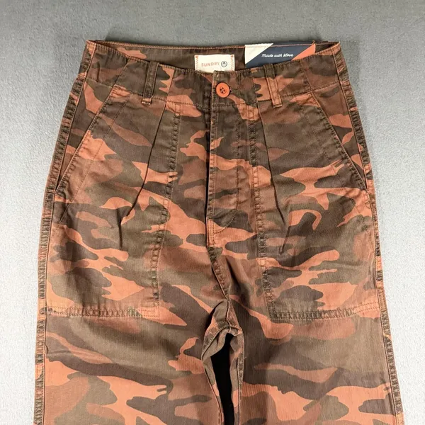 Sundry Camo Ankle Pants Womens 25 Brown Twill Pleated Crop Pockets Relaxed NWT - Image 3