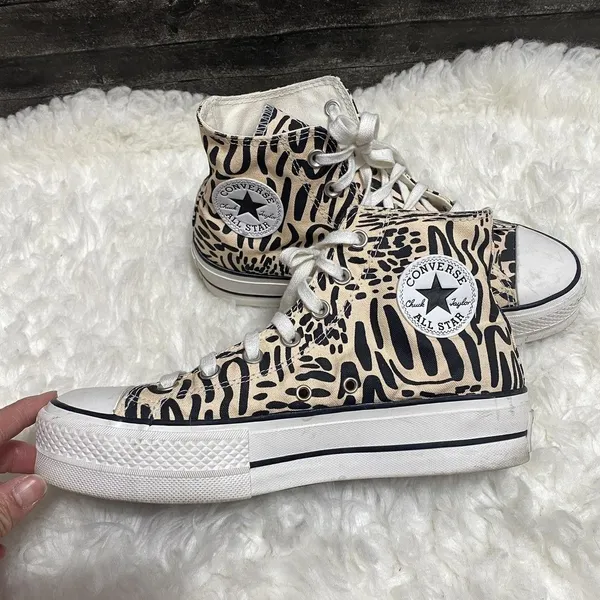 Converse Jungle Art Platform High Top Shoes Neutral Animal Print Y2k Streetcore - Image 8