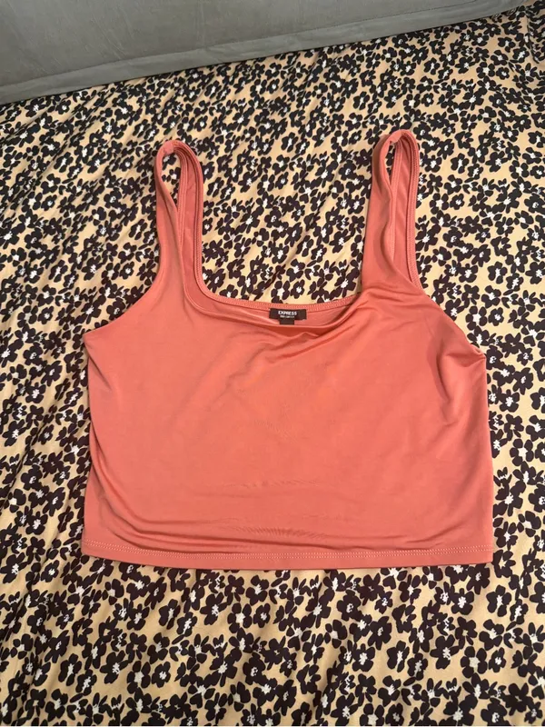Express Body Contour Tank Top Medium Coral Rust Square Neck Sleeveless - Image 4