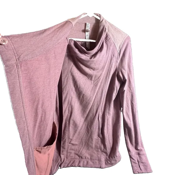 Lululemon Coast Wrap Heathered Mod Rose 8 Funnel Neck Jacket Button Cocoon - Image 14