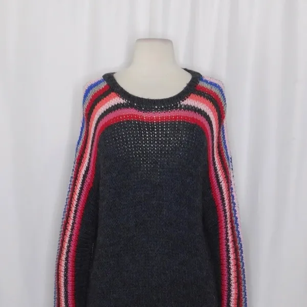 XIRENA Teton Aprés Ski Sweater Alpaca Gray Colorful Stripes Sporty Apres X-Small - Image 3