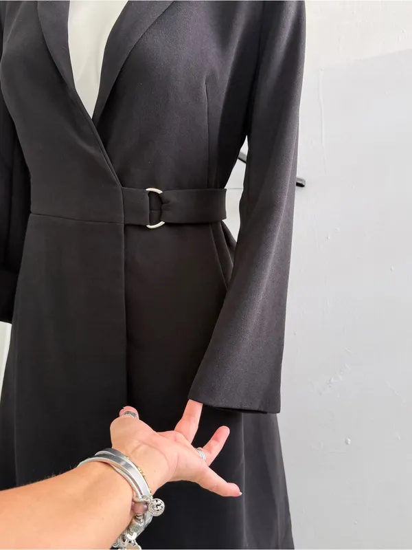 NEW Jo-Jo-Z Black Trench Blazer Dress Belted Longline Jacket SMALL - Image 7