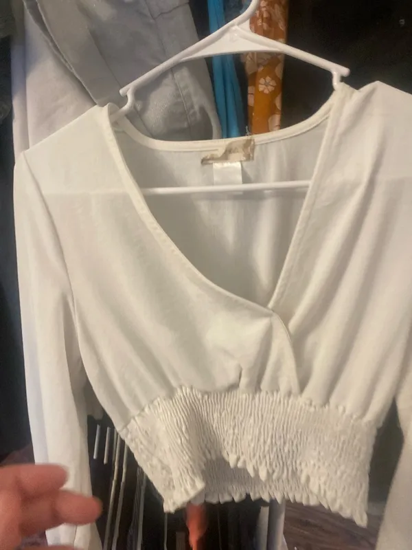 Altar'd State White Smocked-Hem Long Sleeve Top - Women by size small - Image 3