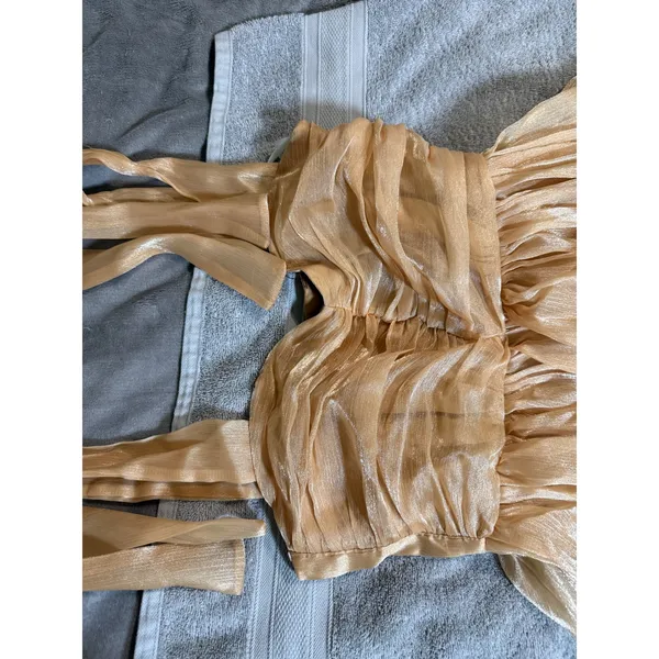 NWT Lulus Small Gold Radiant Arrival‎ Shiny Gold Organza Tiered Tie-Strap Maxi - Image 4