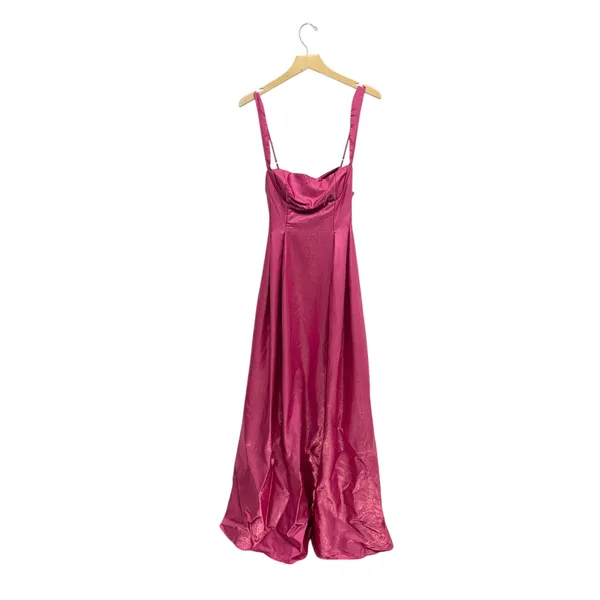 Lulus Immaculate Aura Shiny Magenta Taffeta Maxi Dress With Pockets size L NWT - Image 7
