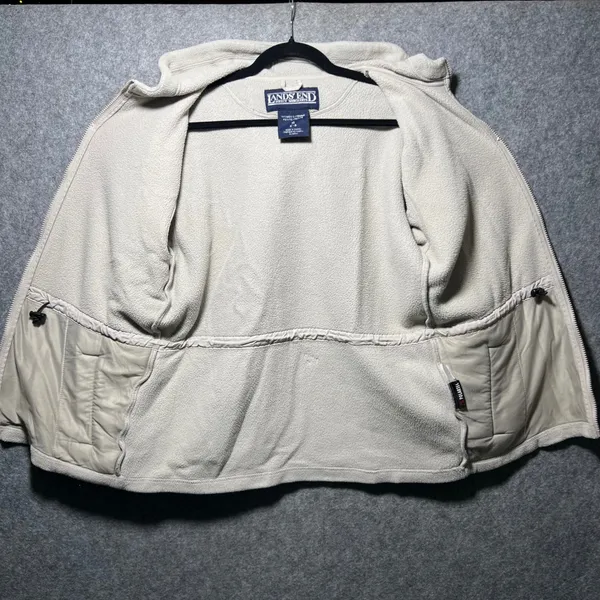 Vintage Lands End Womens Petite Fleece Zip Up Hoodie Jacket Beige Size‎ S - Image 8