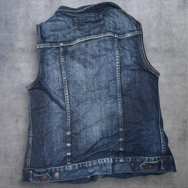 Express Jeans Womens Dark Wash Denim Trucker Vest Small Indigo Stretch Cotton - Image 2