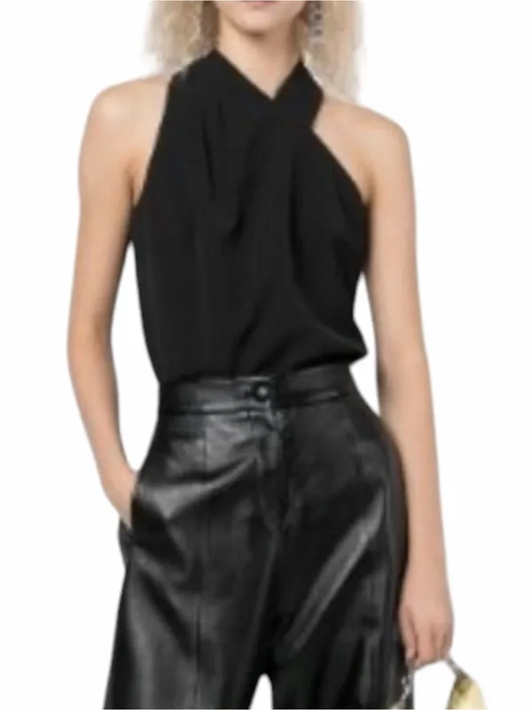 Milly Preston Cady Halter Top Black Asymmetrical Neck Sleeveless Top SMALL - Image 2