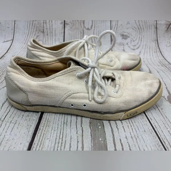 Worn UGG Hally Canvas Sneakers Shoes Lining Textile Sheepskin - Image 2
