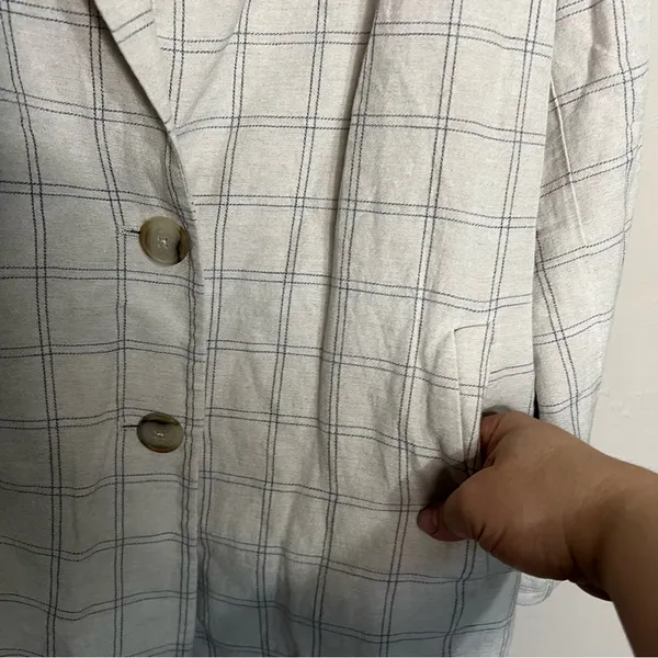 Madewell‎ Dorset Linen Cotton Windowpane Tan Blue Two Button Blazer - Image 6