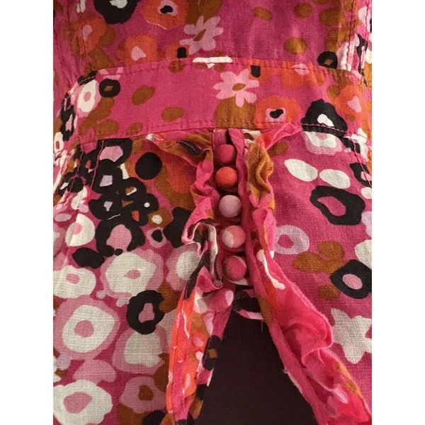 J Crew Top Womens S Pink Floral High Neck Blouse Victorian Ruffles Side Zip - Image 3