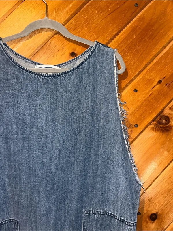 &denim distressed raw edge denim mini shift dress - Image 2