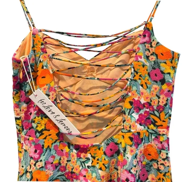 For Love &‎ Lemons Mini Dress Multicolor Floral New Lace Up Back Women Small - Image 6