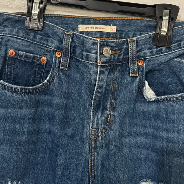 Levis Low Pro Straight Jeans Women’s 25 Distressed Medium Wash Denim - Image 2