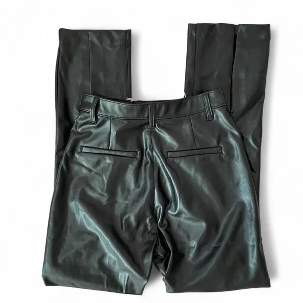Abercrombie Faux Leather Pants High Rise‎ Trousers Straight Leg Black - Image 4