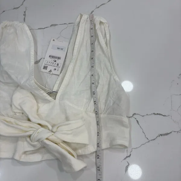 Zara Tank Top Womens Size Small Sleeveless Tie Front Crop Top White Beachy NWT - Image 4