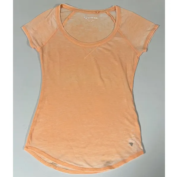Guess Orange Pastel Burnout Short Sleeve T-Shirt Top Blouse Tee Size XS ✨ - Image 2