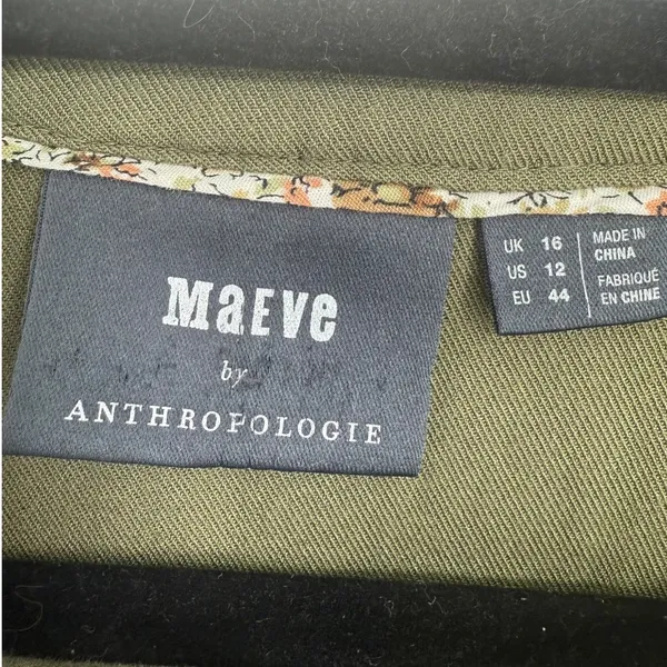 Anthropologie Maeve‎ Ragonda Tunic Dress Moss Green Smocked Long Sleeve Size 12 - Image 3