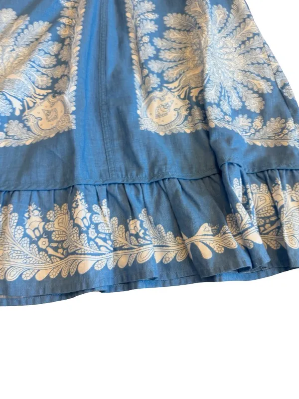 Free People Blue Ivory Paisley Lace Yoke Shift Dress Boho Mini Size 4 Women's - Image 10