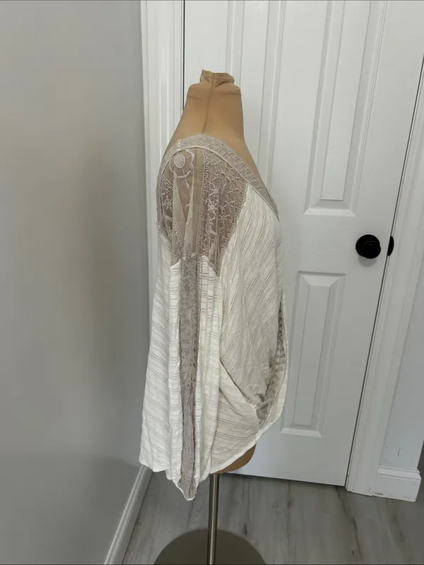 Free People Valley City Ivory Mesh Burnout Surplice Top - Image 6