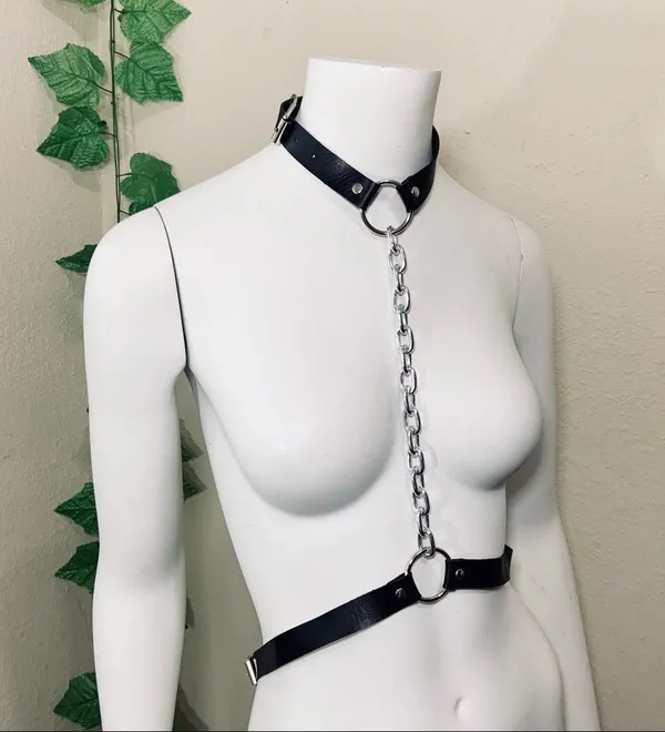 Black Harness Chunky Chain Belt New - Image 9