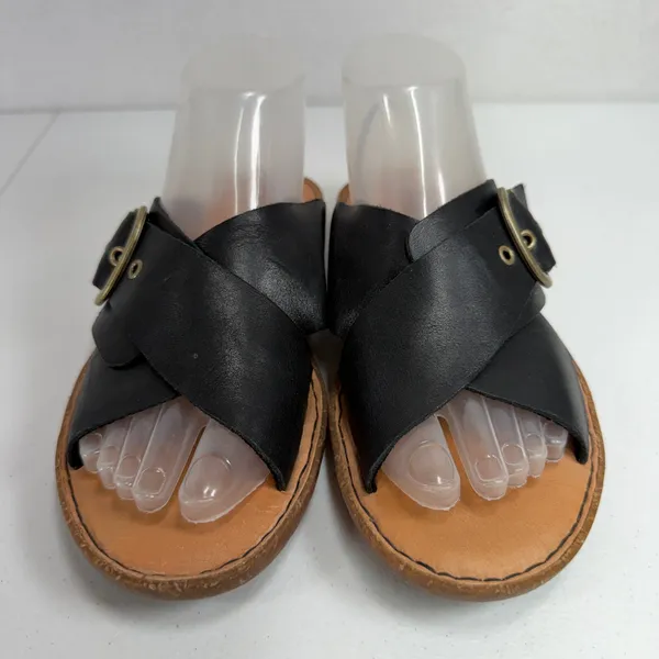 Born 8M Rio Slide Sandals Black Leather Buckle Crossover Strap Casual Boho Flats - Image 4