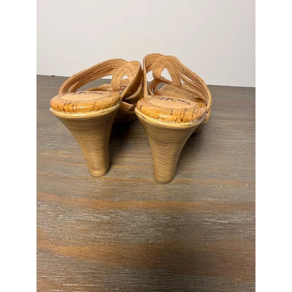 Söfft Cork Leather Strappy Heeled Sandals Tan Natural Boho Size 7M - Image 8